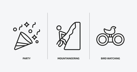 Poster - activity and hobbies outline icons set. activity and hobbies icons such as party, mountaineering, bird watching vector. can be used web and mobile.