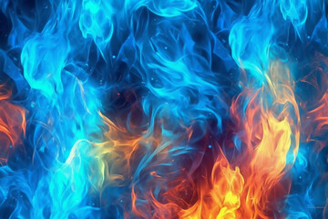 Wall Mural - Drawn neon color blue, Burning flame background material abstract hand. AI generative