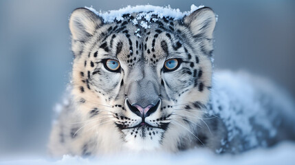 Wall Mural - Generative AI image of the Snow leopard, one of animal that has been listed under the endangered species.