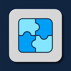 Poster - Filled outline Piece of puzzle icon isolated on blue background. Business, marketing, finance, template, layout, infographics, internet concept. Vector