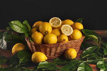 Wall Mural - Basket of fresh lemons