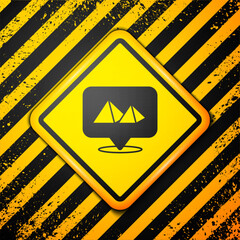 Sticker - Black Egypt pyramids icon isolated on yellow background. Symbol of ancient Egypt. Warning sign. Vector