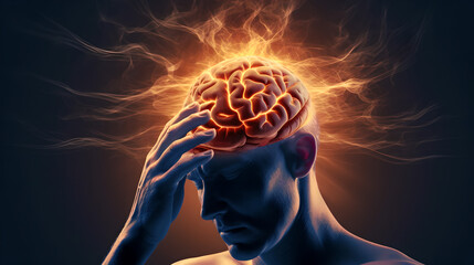 Human Brain Neurology Burning Head and Stress, Headace, Migraines with Strong Emotinal Impact