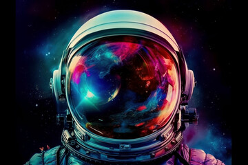 colorful astronaut helmet reflecting the colorful cosmos, generative ai