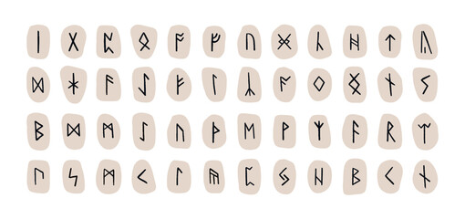 Set of hand drawn abstract runes. Doodle stones with runes isolated on white background.