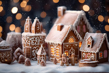 Gingerbread Houses With Christmas Decoration - Generative Ai