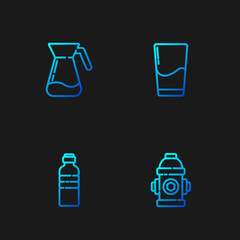 Sticker - Set line Fire hydrant, Bottle of water, Jug glass with and Glass. Gradient color icons. Vector