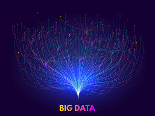 Wall Mural - Big data collection. Virtual flow of database connections tree structure, digital network visualization and abstract science chart vector concept illustration