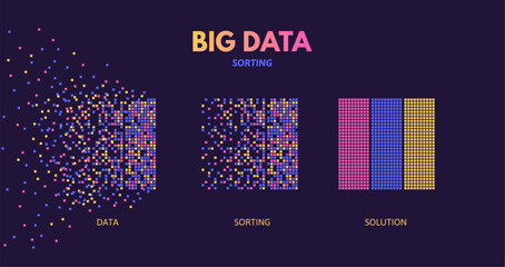 big data sorting. machine learning algorithm visualization, digital database analysis and chaotic da