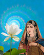 India woman with Lotus blossom illustration, 