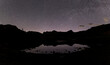 A Panoramic view of the night sky over Blea Tarn in the English Lake District.