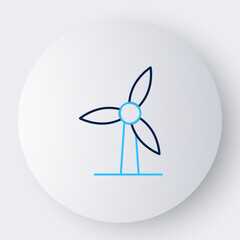 Poster - Line Wind turbine icon isolated on white background. Wind generator sign. Windmill for electric power production. Colorful outline concept. Vector