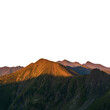 Leinwandbild Motiv Mountains in the morning a view of a mountain range at sunset on white background transparent PNG background