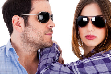 Poster - Closeup shot of fashion models wearing sunglasses on a isolated background