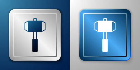 White Sledgehammer icon isolated on blue and grey background. Silver and blue square button. Vector