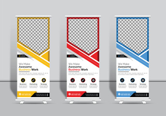 Wall Mural - Colorful Stylish Creative Corporate Roll Up Banner Signage Standee Template for Advertising and Multipurpose Use with Three Color Variations