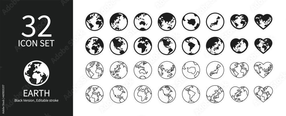 Earth icon set from various directions Stock Vector | Adobe Stock