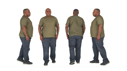 An isolated human character man set in casual dress on Front, Back, and Side view 