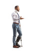 © Ljupco Smokovski - Young man with an orthopedic boot and cervical collar standing with a crutch and talking