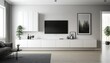 © Newton - Cabinets and wall for tv in living room, Mockup white wall. Generative AI.