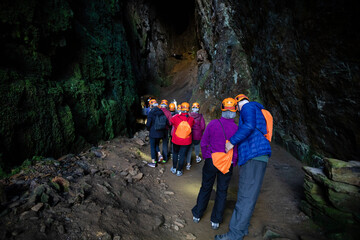 A group of tourists visits the Consuelo mine in A Pontenova, Lugo. Old iron mine, the second largest in Galicia.