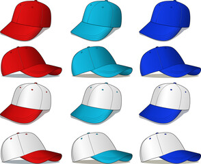 Wall Mural - This is a set of red white and/or blue baseball caps - they are vector illustrations