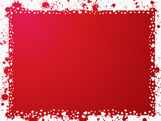 Poster - grunge frame with hearts on red background, wallpaper