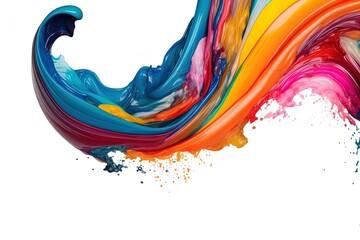 Wall Mural - Colorful bright paint swirls with splashes and empty white space. Liquid vivid flow with twists, curved dynamic lines for creative background. Fluid vortex made of acrylic or alcohol ink.