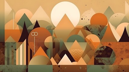 Fototapete - Simple contemporary retro color trendy texture background abstract colorful geometric shape wallpaper and backdrop. Artistic digital art element design material. Generative AI technology.