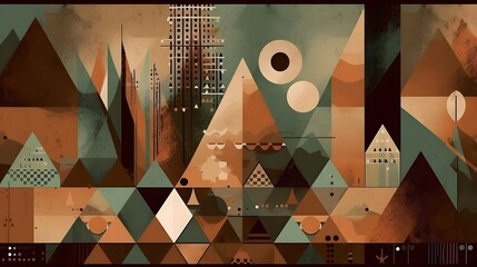 Fototapete - Simple contemporary retro color trendy texture background abstract colorful geometric shape wallpaper and backdrop. Artistic digital art element design material. Generative AI technology.