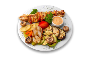 Wall Mural - chicken kebab with grilled mushrooms and vegetables