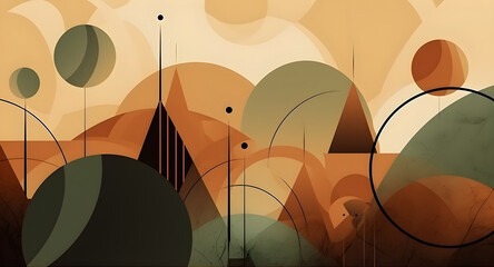 Fototapete - Simple contemporary retro color trendy texture background abstract colorful geometric shape wallpaper and backdrop. Artistic digital art element design material. Generative AI technology.