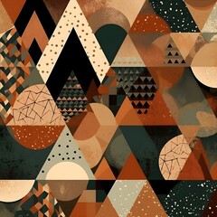 Fototapete - Abstract contemporary mosaic retro color trendy colorful texture geometric shape and pattern. Artistic digital art element design material. Generative AI technology.
