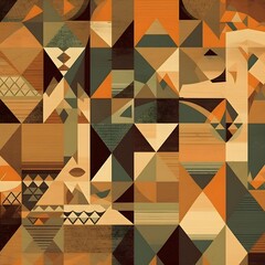 Fototapete - Abstract contemporary mosaic retro color trendy colorful texture geometric shape and pattern. Artistic digital art element design material. Generative AI technology.