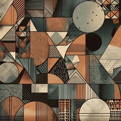 Fototapete - Abstract contemporary mosaic retro color trendy colorful texture geometric shape and pattern. Artistic digital art element design material. Generative AI technology.