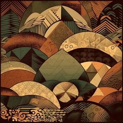 Fototapete - Abstract contemporary mosaic retro color trendy colorful texture geometric shape and pattern. Artistic digital art element design material. Generative AI technology.