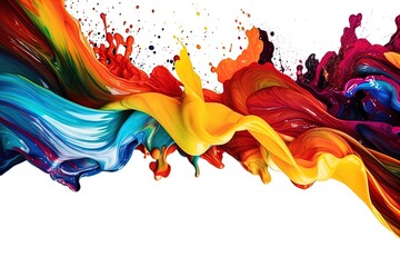 Wall Mural - Colorful Liquid paint ink curved motion flow on isolated white background. Vivid color Fluid dynamic paint wave.