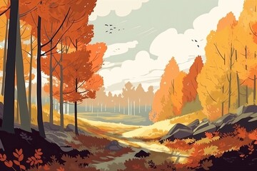 Poster - serene forest pathway painting Generative AI