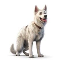 Cute White Fury Dog With A Brown Choker,AI Generative