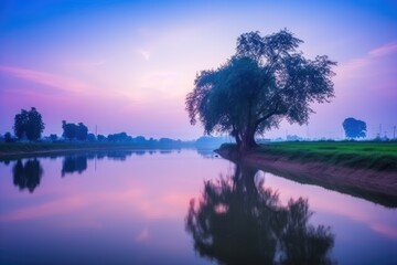 Poster - majestic tree standing by a serene body of water Generative AI