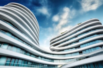 Poster - modern skyscraper with a clear blue sky background Generative AI