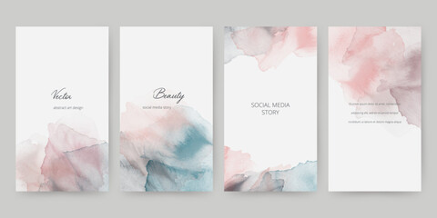 Wall Mural - Abstract watercolor background templates for social media story, cover, postcard or brochure. Makeup, cosmetics, beauty or fashion concept.