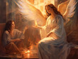 © tilialucida - A painting of an angel lighting a candle. Generative AI.