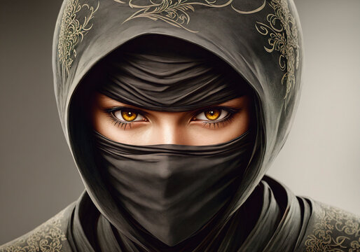 Ninja, a warrior in a black mask. Generative AI.