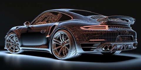 Poster - structure design hologram of a sports car. superlative generative ai image.