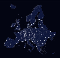 Wall Mural - Europa city lights map	