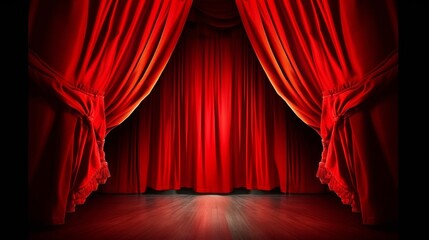 The red curtains are opening for the theater show. Generative AI
