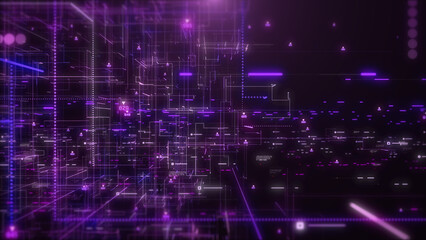 Leinwandbilder - Abstract technology background of digital big data simulation code, speed flicking, running line signal, hud interface system analysis dashboard illustration background.