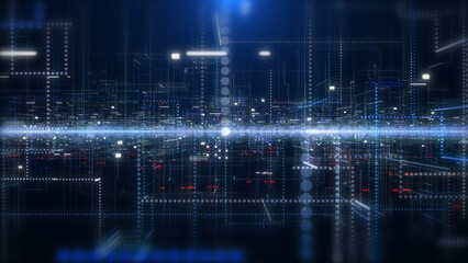Aufkleber - Abstract digital blue cyberspace. Big data network connection transfer technology concept illustration background.