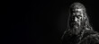 © JoelMasson - Black and white photorealistic studio portrait of a viking warrior on black background. Generative AI illustration